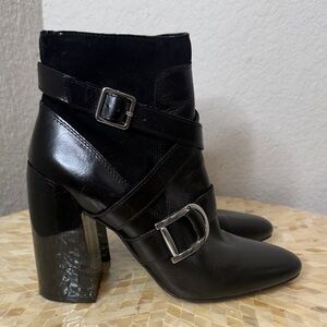 Vince Camuto Black Leather Ankle Boots with Buckle Detail 7.5